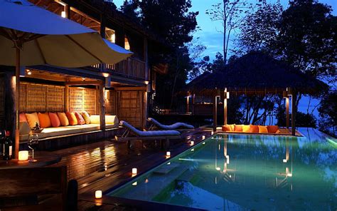 Hd Wallpaper Luxury Sea Resort Night Pool Suumer Photo Picture