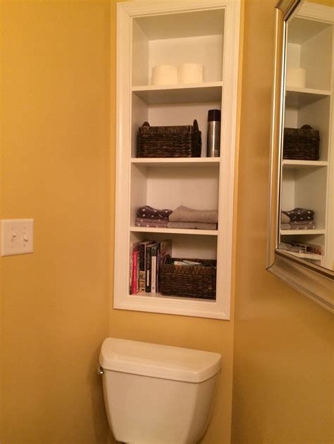 Built In Shelves Behind The Toilet Create Much Needed Storage In Small