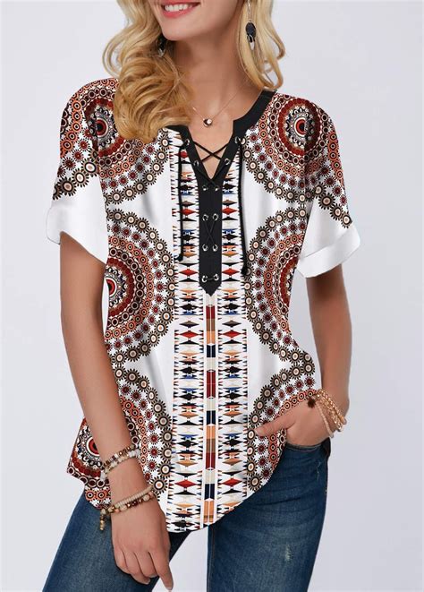Tribal Print Lace Up Front T Shirt | Trendy tops for women, Trendy tops, Trendy fashion tops