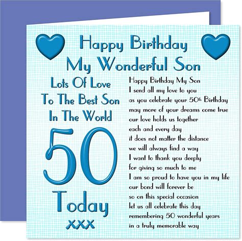 Son 50th Happy Birthday Card Lots Of Love To The Best Son In The World 50 Today