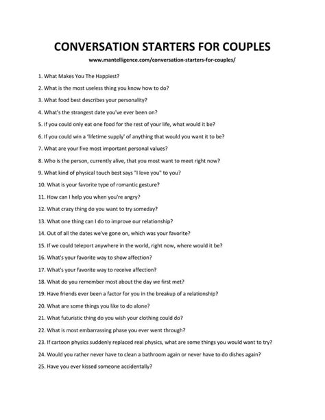 Conversation Topics For Couples Conversation Starter Questions Conversation Prompts