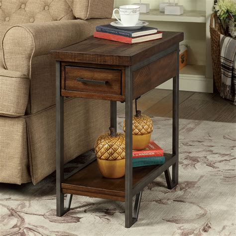 Furniture Of America Quif Rustic Oak Finish Narrow Usb Side Table