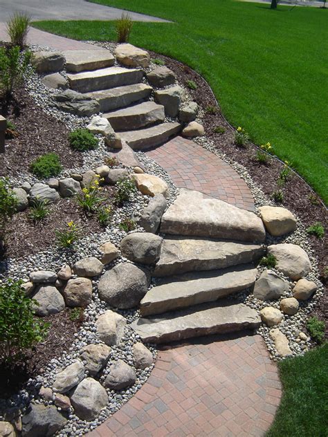 Limestone Stairs With Brick Paver Landings Garden Stairs Garden
