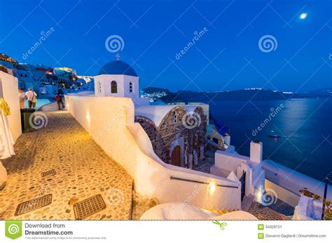 Santorini Island At Night Oia Town Greece Stock Image Image Of