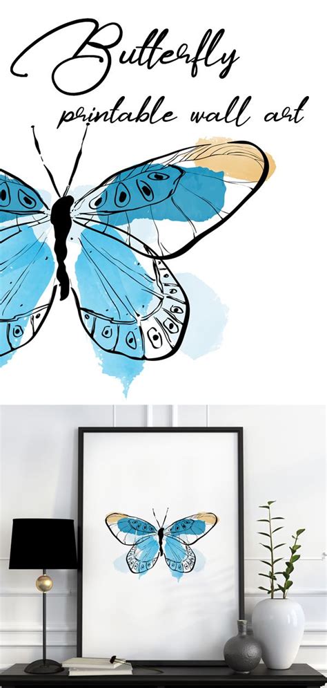 Blue And Gold Butterfly Printable Art Instant Download Butterfly