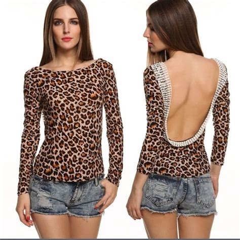 nwot leopard o neck backless shirt leopard print top backless shirt fashion