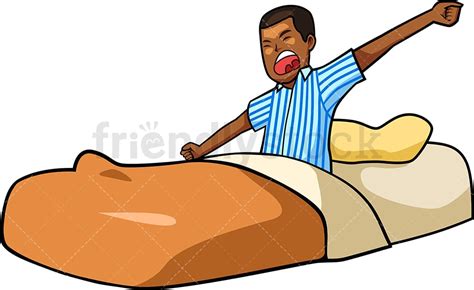 Black Man Waking Up In Bed Yawning Cartoon Vector Clipart Friendlystock
