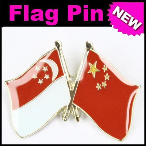 Sinapore China Double Flags Friendship National Flag Metal Lapel Pin In