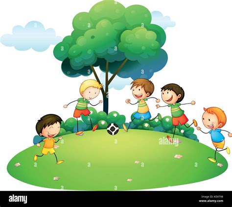 Children Playing Football In The Park Illustration Stock Vector Image