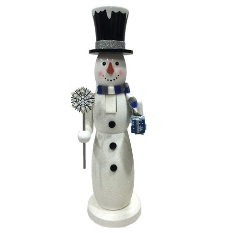 Trimming Traditions Seasonal Blue Snowman with present Nutcracker