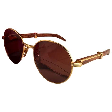 New Cartier Wood Bagatelle Round Gold And Precious Wood 55mm Sunglasses At 1stdibs
