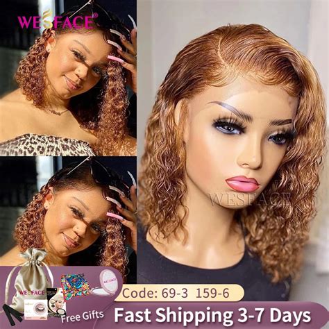 27 Short Curly Honey Blonde Bob Wig Lace Front Human Hair Wigs