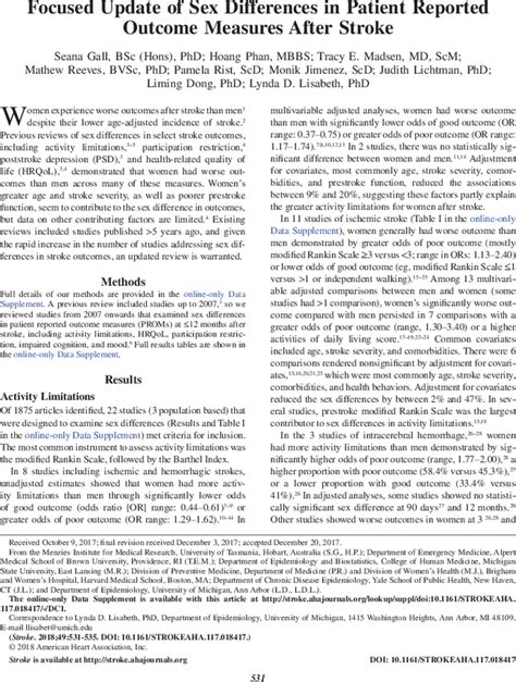 Focused Update Of Sex Differences In Patient Reported