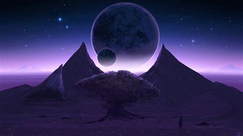 Trees Stars Joeyjazz Space Art Purple Background Hd Wallpaper