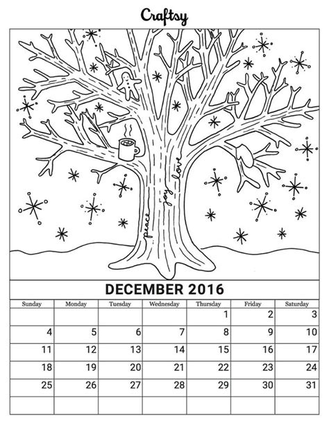 December 2016 Coloring Calendar Page Craftsy Coloring Calendar