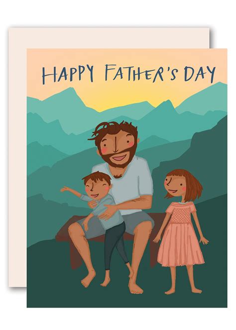 Happy fathers day two banners cards with pop art family holding giftbox cartoon over wooden background vector illustration. Mountains - Happy Father's Day Card by Pencil Joy