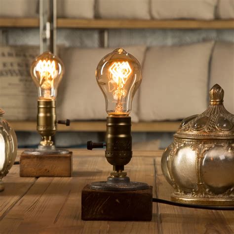 Dimmer Vintage Industrial Decor Table Light Edison Bulb Wood Desk Lamp