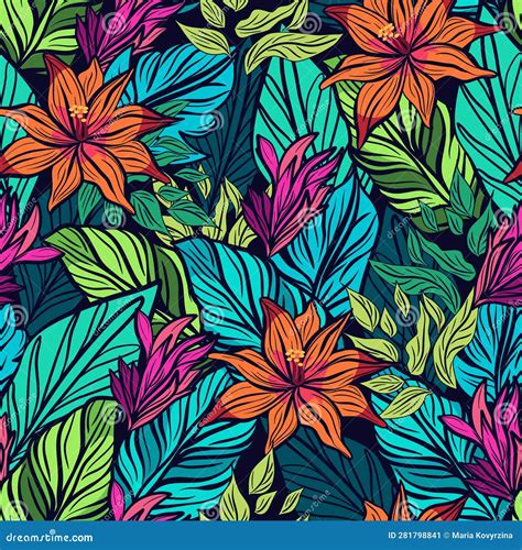 Exotic Tropics Floral Pattern Stock Vector Illustration Of Rainforest