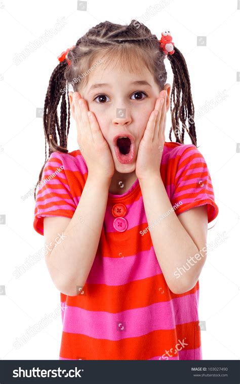 Surprised Smiling Little Girl Red Dress Stock Photo 103027490