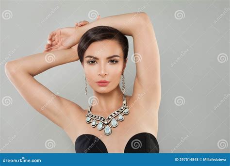 Perfect Sensual Model Woman In Diamond Jewelry Earring And Necklace