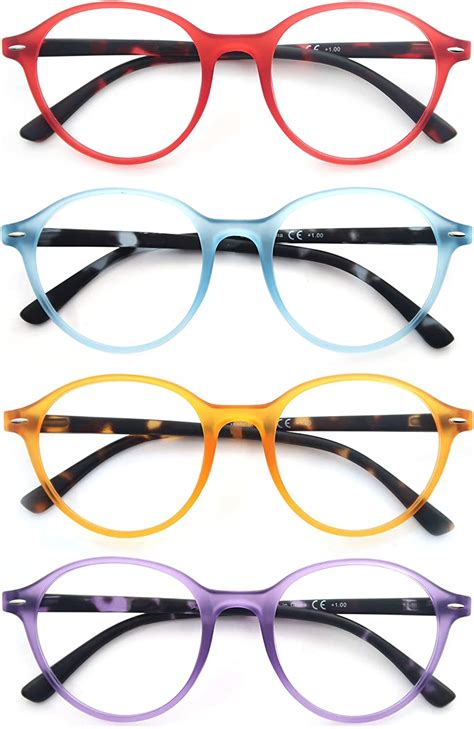 Modfans 4 Pack Reading Glasses For Men Womenfashion Readers Glasses Colorful Round Frame
