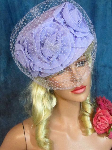 Vintage 1960 Designer Millinery Lavender Roses Pill Box Bucket Hat