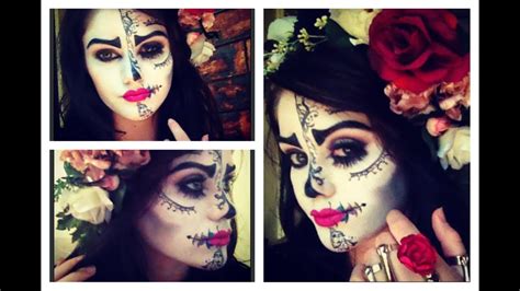 Sugar Skull Half Face Makeup Hair And Outfit Easy Youtube