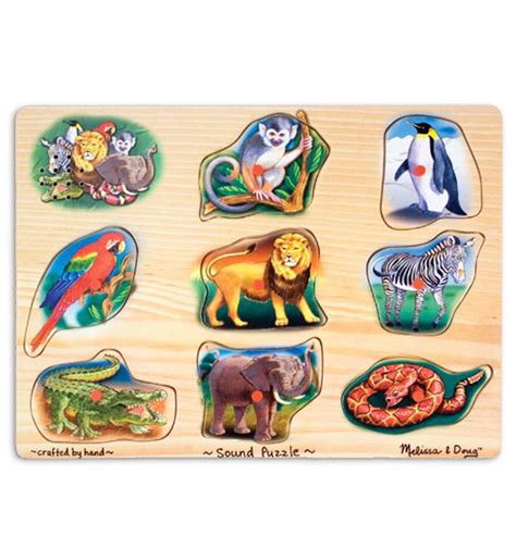 The sound of each musical instrument will play as you. Melissa & Doug Zoo Sound Puzzle - Wooden Peg Puzzle With ...