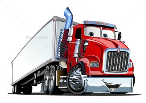 Cartoon Cargo Semi Truck Isolated On White By Mechanik Graphicriver