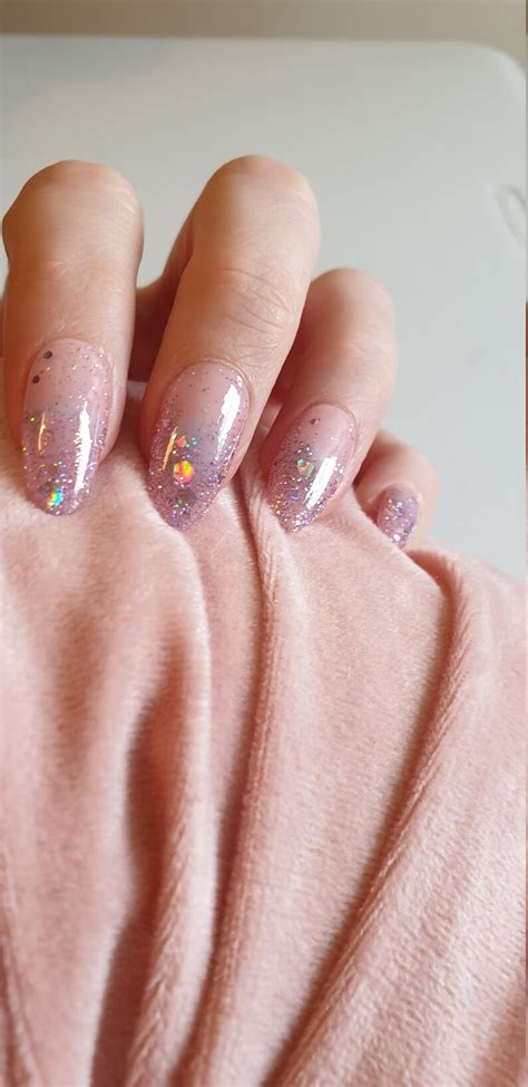 Holographic Glitter Nude Pink Press On Nails Bridal Stick On Etsy