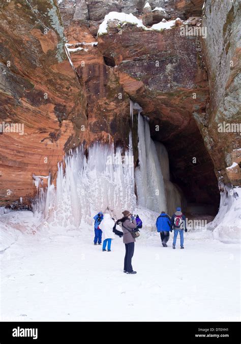 People Gather To Marvel At The Apostle Island Ice Caves Makwike Bay