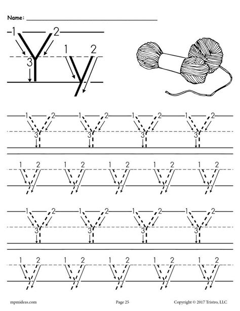printable letter y tracing worksheet with number and arrow guides letter y worksheets
