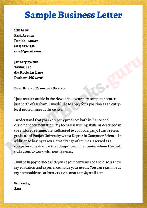Business Letter Writing Format Samples How To Write A Business Letter