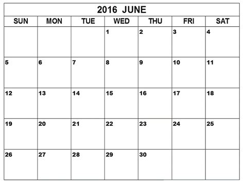 June 2016 Printable Calendar Blank Templates Printable Calendar