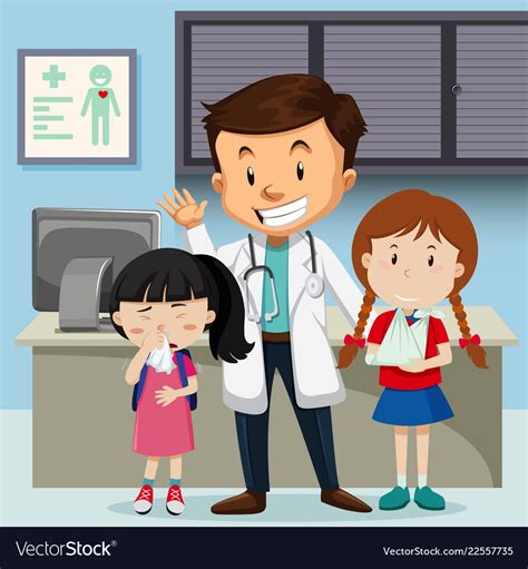Doctor And Children At Hospital Royalty Free Vector Image
