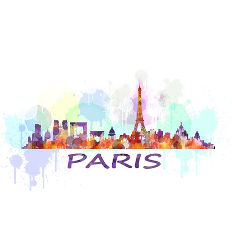 Paris Cityscape Skyline Watercolor City Skyline Artwork City Drawing