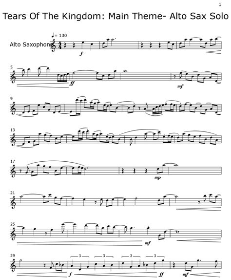 Tears Of The Kingdom Main Theme Alto Sax Solo Sheet Music For Alto Saxophone