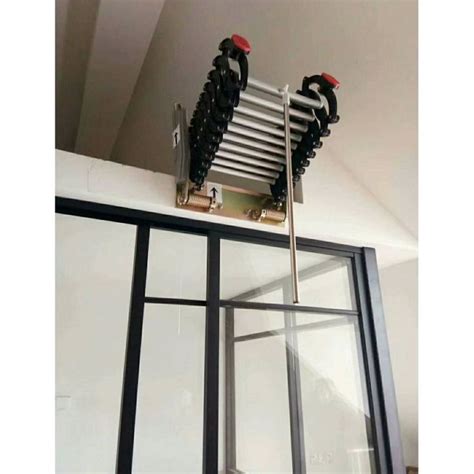 Techtongda Wall Mounted Folding Loft Ladder Stairs Black Al Mg Alloy