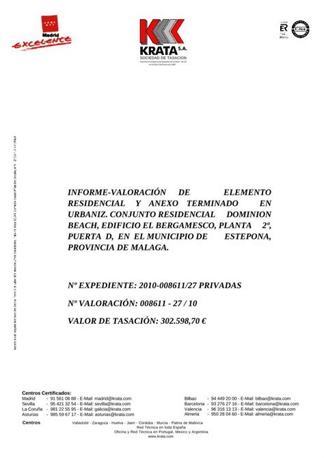 PDF INFORME VALORACIÓN DE ELEMENTO RESIDENCIAL Y de
