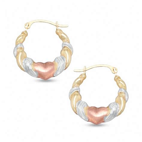 Heart Hoop Earrings in 14K Tri-Tone Gold | Peoples Jewellers