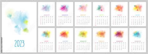 Monthly Printable Calendar 2023 Watercolor Design Stock Vector Adobe