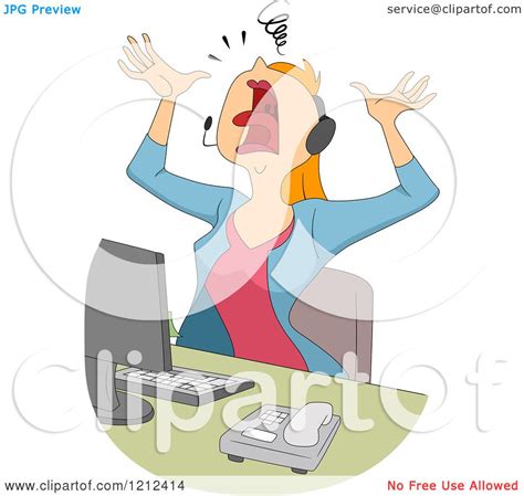 Cartoon Of A Stressed Female Customer Service Call Center