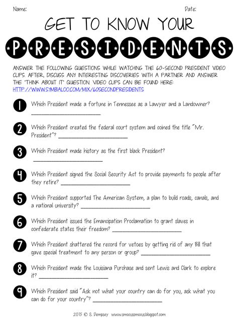 President Facts For Kids Printable