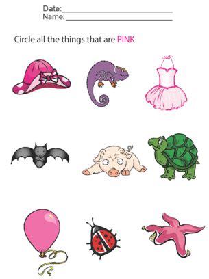 Kids Worksheets Pink objects | Worksheets for kids, Color worksheets