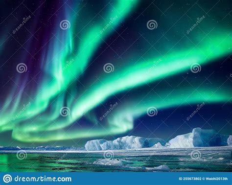 Aurora Borealis On The Norway Green Northern Lights Above Mountains