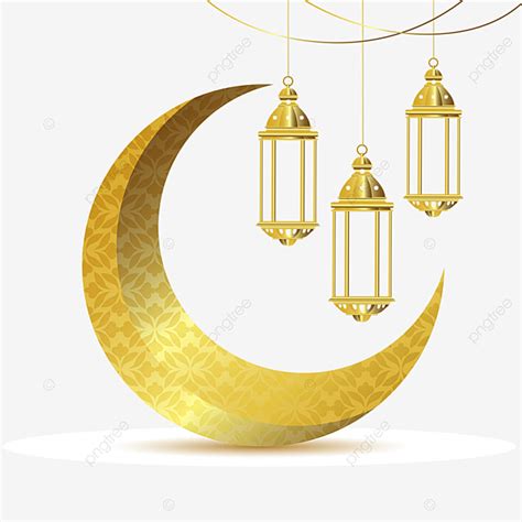 Gambar Bulan Emas Dengan Lentera Gantung Lebaran Ramadan Kareem Png