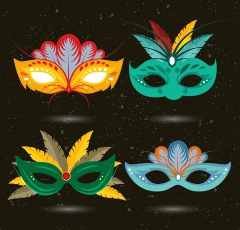 Multicolored Masquerade Masks Icons Isolation Free Vector