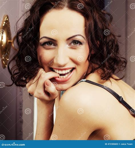 Young Brunette Woman Wearing Lingerie Stock Image Image Of Bosom