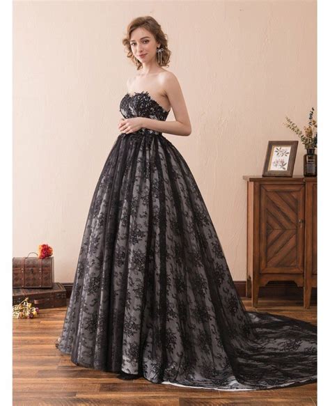 Strapless All Lace Black Formal Dress Long With Train For Woman Ch6681