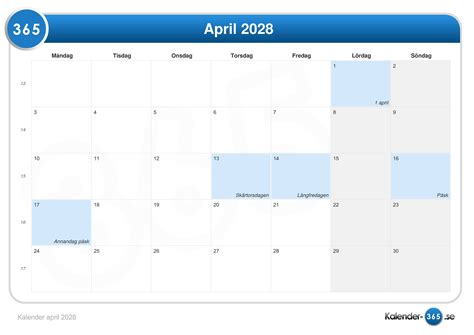 Kalender April 2028